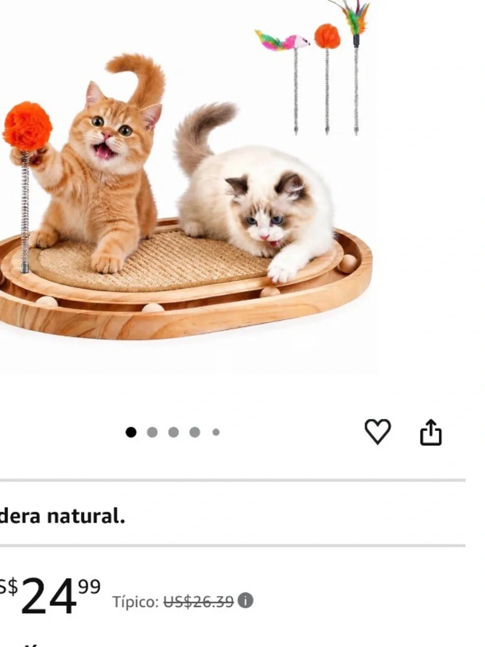 Cat Scratching Pad with Orange Pom Pom Toy - Plush Interactive Cat Toy